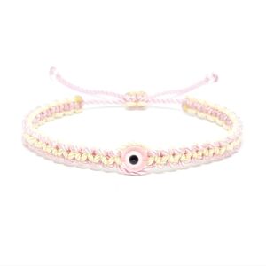 Baby pink and yellow braided bracelet, multicolor pastel evil eye wristband -new